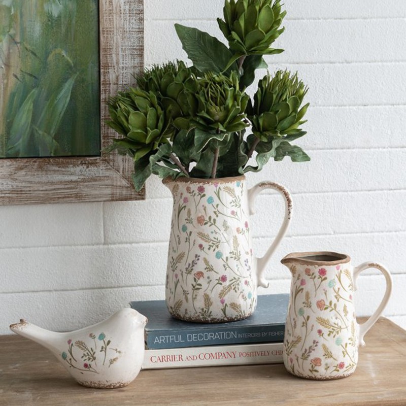 Artekko Aging Λευκό Κεραμικό Διακοσμητικό Πουλί με Λουλούδια (20.5x9x11.5)cm