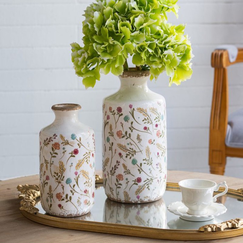 Artekko Aging Λευκό Κεραμικό Βάζο με Λουλούδια (13.5x13.5x27)cm