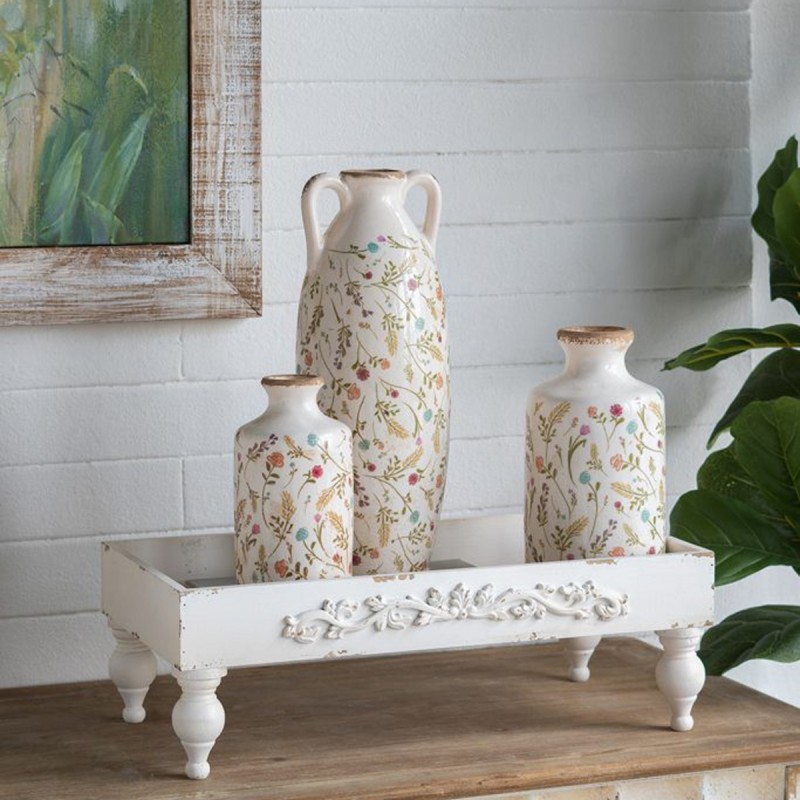 Artekko Aging Λευκό Κεραμικό Βάζο με Λουλούδια (13.5x13.5x27)cm