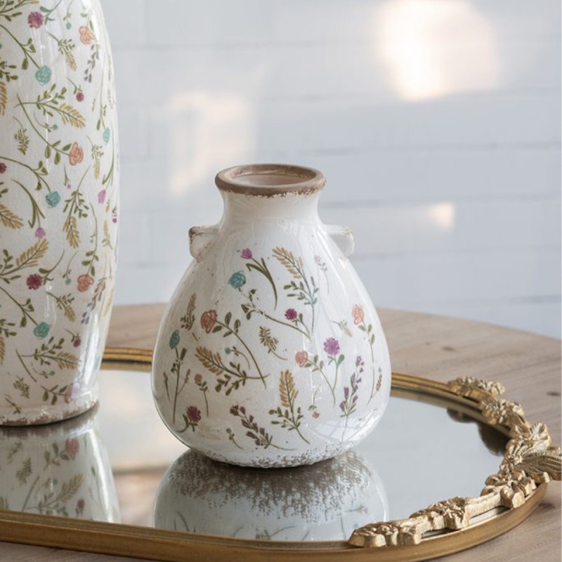 Artekko Aging Λευκό Κεραμικό Βάζο με Λουλούδια (17x17x19.5)cm