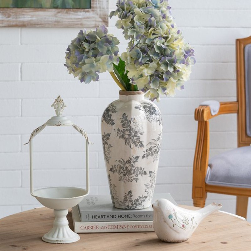 Artekko Aging Λευκό Κεραμικό Βάζο με Γκρι Λουλούδια (20.5x20.5x34.5)cm