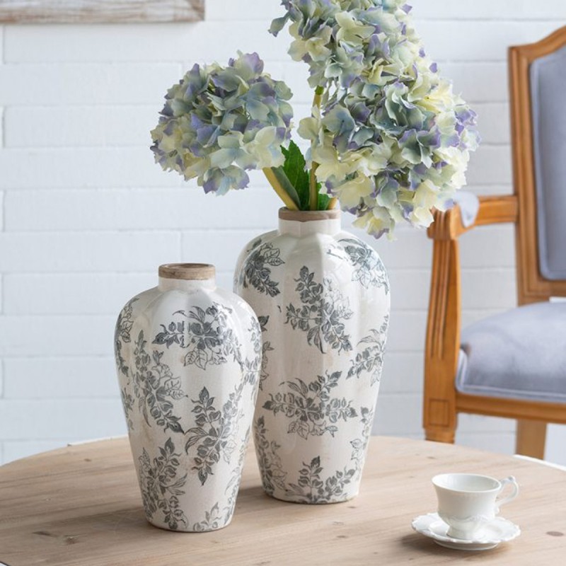 Artekko Aging Λευκό Κεραμικό Βάζο με Γκρι Λουλούδια (20.5x20.5x34.5)cm