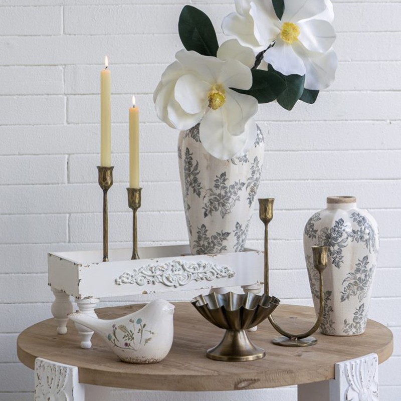 Artekko Aging Λευκό Κεραμικό Βάζο με Γκρι Λουλούδια (20.5x20.5x34.5)cm