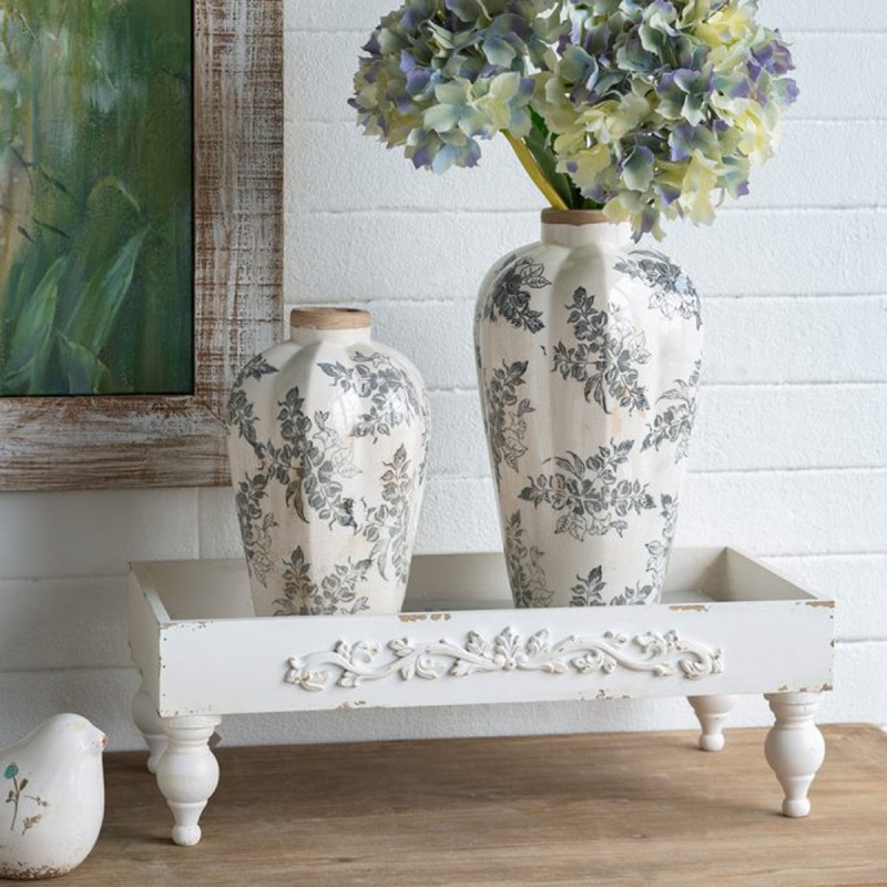 Artekko Aging Λευκό Κεραμικό Βάζο με Γκρι Λουλούδια (20.5x20.5x34.5)cm