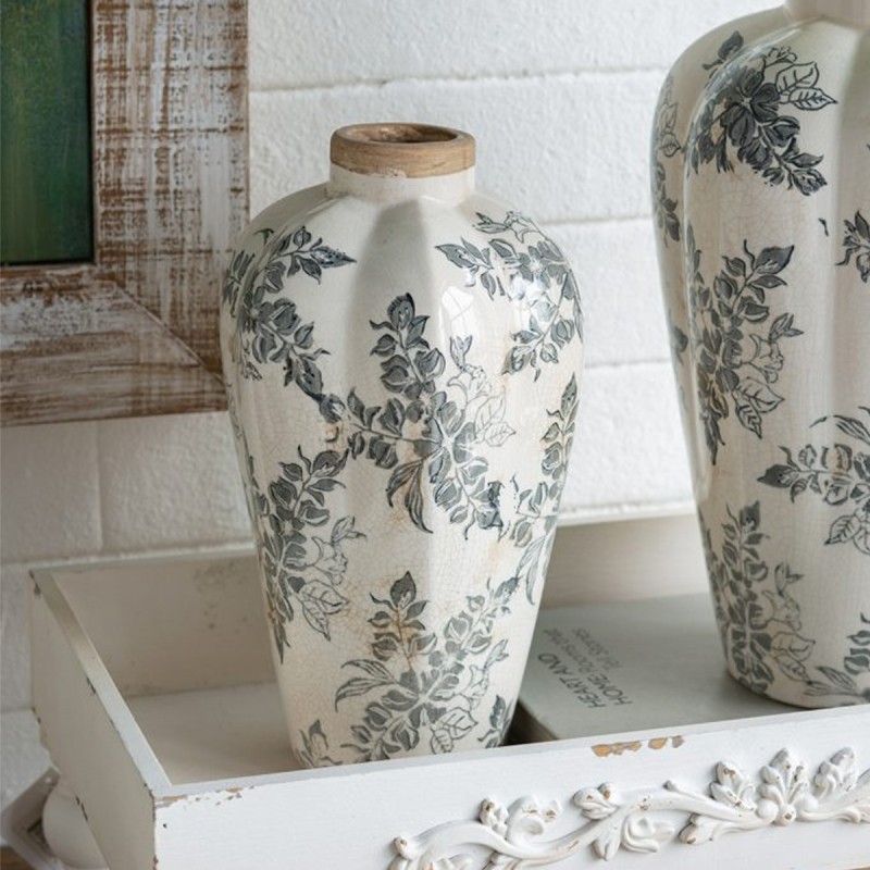 Artekko Aging Λευκό Κεραμικό Βάζο με Γκρι Λουλούδια (13x13x29.5)cm