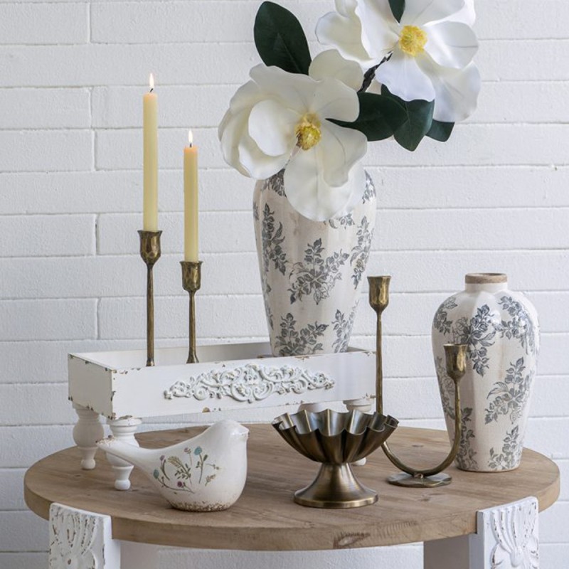 Artekko Aging Λευκό Κεραμικό Βάζο με Γκρι Λουλούδια (13x13x29.5)cm