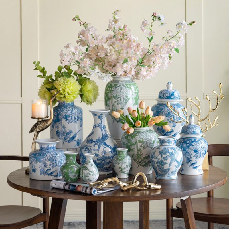 Artekko Melania Διακοσμητικό Βάζο Πορσελάνης σε Άσπρο με Μπλε (20x20x21)cm