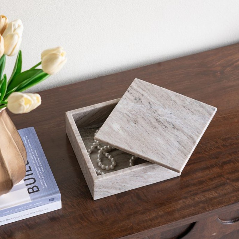 Artekko Marble Γκρι Μαρμάρινο Διακοσμητικό Κουτί Κοσμηματοθήκη (20x20x7.8)cm
