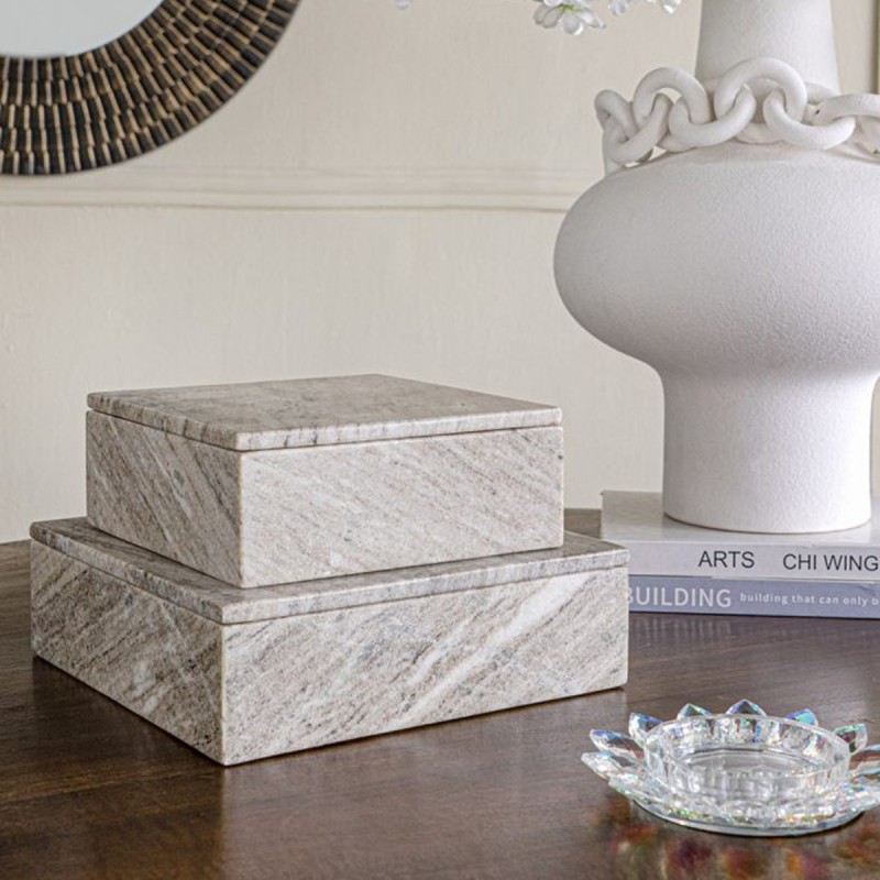 Artekko Marble Γκρι Μαρμάρινο Διακοσμητικό Κουτί Κοσμηματοθήκη (20x20x7.8)cm