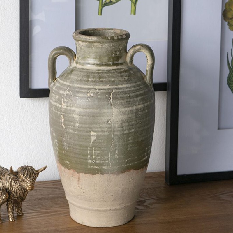 Artekko Antique Βάζο από Τερακότα σε Πράσινη με Μπεζ Αποχρώση (22x22x40)cm