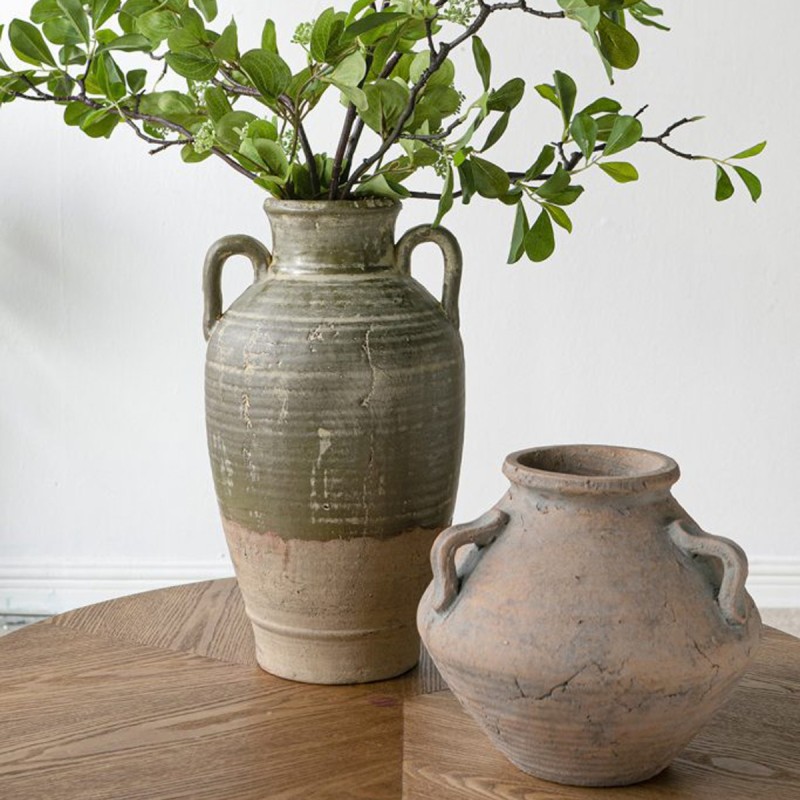 Artekko Antique Βάζο από Τερακότα σε Πράσινη με Μπεζ Αποχρώση (22x22x40)cm