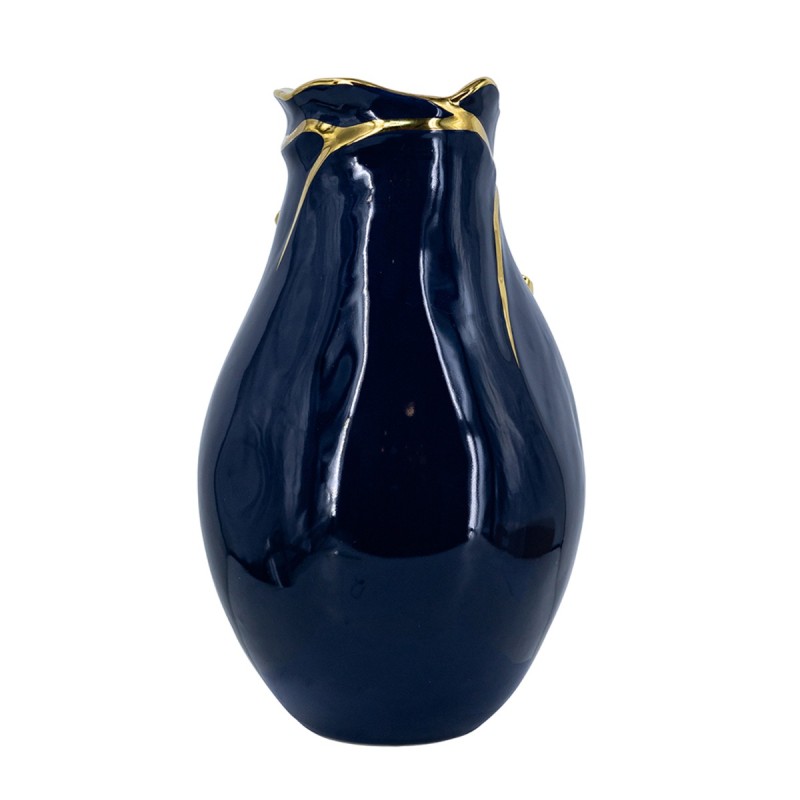 Artekko Glazed Μπλε Κεραμικό Βάζο με Χρυσές Λεπτομέρειες (20x20x34.5)cm