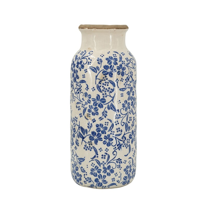 Artekko Aging Λευκό Κεραμικό Βάζο με Μπλε Λουλούδια (16x16x38.7)cm