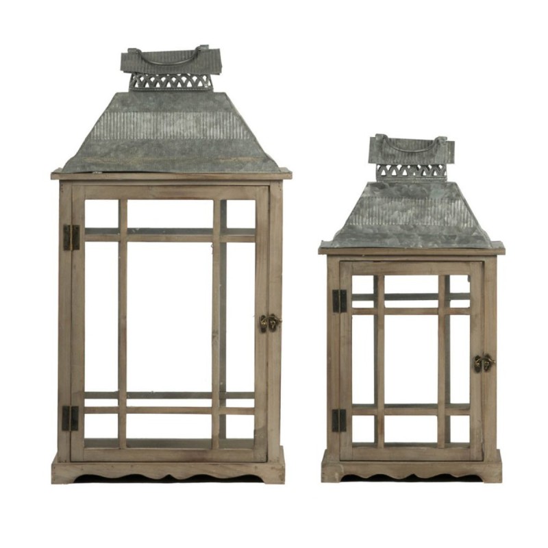 Artekko Lantern Καφέ Ξύλινα Διακοσμητικά Φανάρια (36x25.5x65)cm (28x17.8x53.4)cm 2pcs