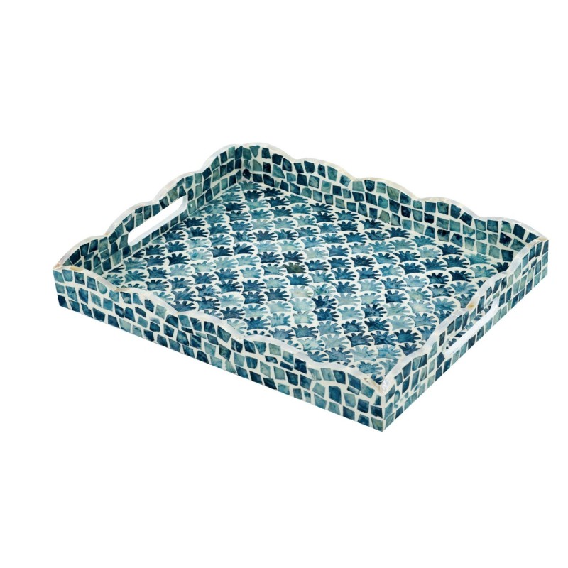 Artekko Ivory Διακοσμητικός Δίσκος από MDF και Capiz σε Λευκό με Μπλε (40x32.5x5)cm