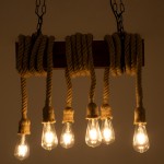 GloboStar® VIKING 00606 Vintage Κρεμαστό Φωτιστικό Οροφής Πολύφωτο 6 x E27 Σκούρο Καφέ Μεταλλικό Ξύλινο Ράγα Μ53 x Π11 x Υ96cm έως Y220cm max