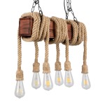 GloboStar® VIKING 00606 Vintage Κρεμαστό Φωτιστικό Οροφής Πολύφωτο 6 x E27 Σκούρο Καφέ Μεταλλικό Ξύλινο Ράγα Μ53 x Π11 x Υ96cm έως Y220cm max