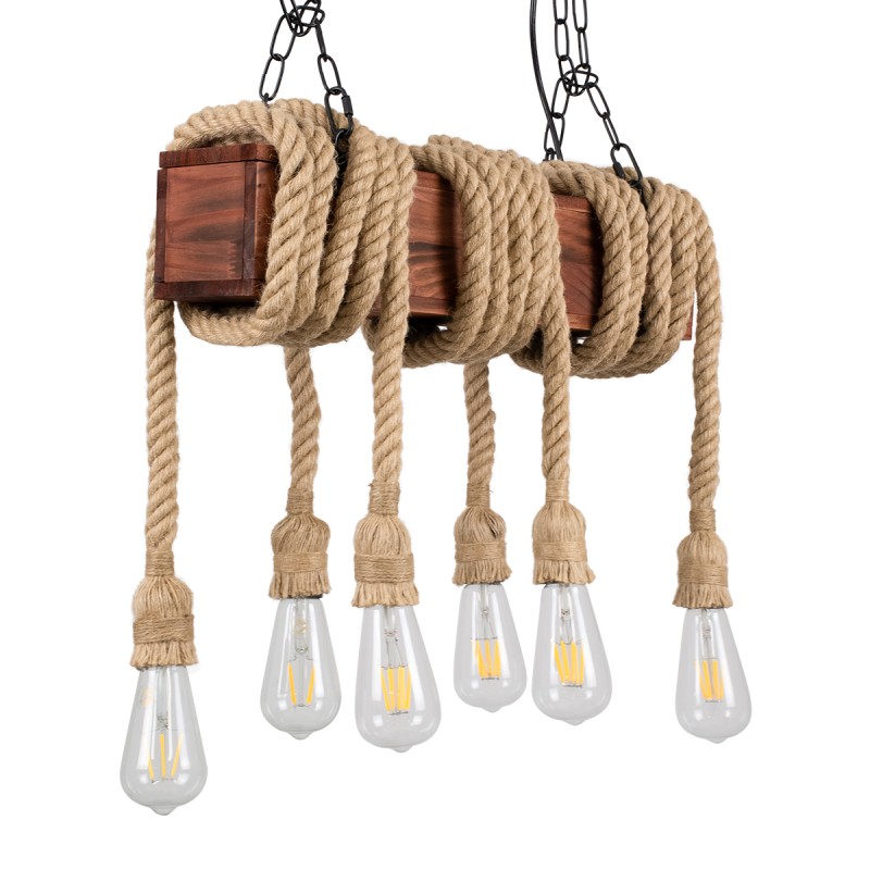 GloboStar® VIKING 00606 Vintage Κρεμαστό Φωτιστικό Οροφής Πολύφωτο 6 x E27 Σκούρο Καφέ Μεταλλικό Ξύλινο Ράγα Μ53 x Π11 x Υ96cm έως Y220cm max