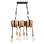 GloboStar® VIKING 00606 Vintage Κρεμαστό Φωτιστικό Οροφής Πολύφωτο 6 x E27 Σκούρο Καφέ Μεταλλικό Ξύλινο Ράγα Μ53 x Π11 x Υ96cm έως Y220cm max