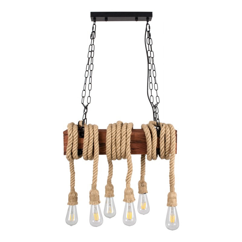 GloboStar® VIKING 00606 Vintage Κρεμαστό Φωτιστικό Οροφής Πολύφωτο 6 x E27 Σκούρο Καφέ Μεταλλικό Ξύλινο Ράγα Μ53 x Π11 x Υ96cm έως Y220cm max