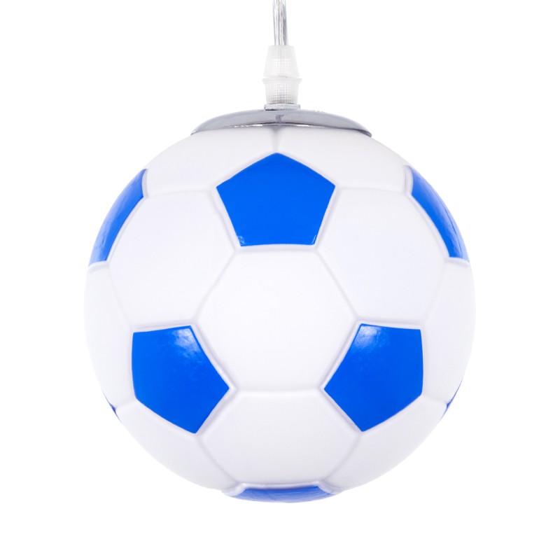 GloboStar® FOOTBALL 00644 Μοντέρνο Κρεμαστό Παιδικό Φωτιστικό Οροφής Μονόφωτο 1 x E27 Γαλάζιο Λευκό Γυάλινο Φ15 x Υ18cm
