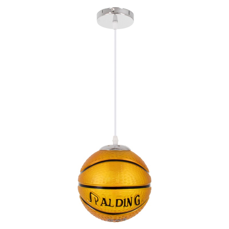 GloboStar® SPALDING NBA 00645 Μοντέρνο Κρεμαστό Παιδικό Φωτιστικό Οροφής Μονόφωτο 1 x E27 Πορτοκαλί Γυάλινο Φ18 x Υ18cm