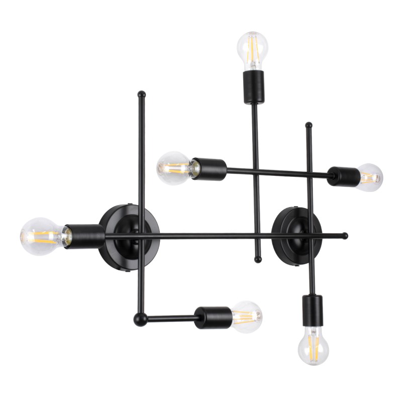 GloboStar® PIPING 00664 Vintage Industrial Επιτοίχιο Φωτιστικό Πολύφωτο Μαύρο Μεταλλικό Πλέγμα Μ66 x Π9.5 x Υ49cm