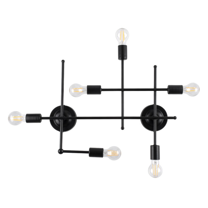 GloboStar® PIPING 00664 Vintage Industrial Επιτοίχιο Φωτιστικό Πολύφωτο Μαύρο Μεταλλικό Πλέγμα Μ66 x Π9.5 x Υ49cm