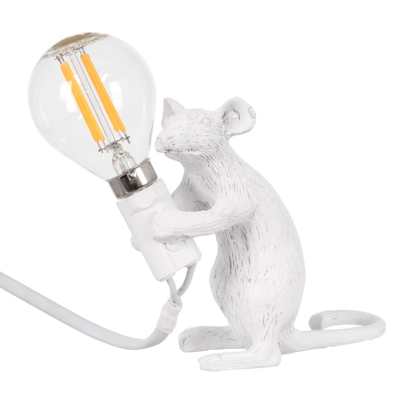 GloboStar® MOUSE 00679 Vintage Επιτραπέζιο Φωτιστικό Πορτατίφ Λαμπατέρ Μονόφωτο με Ντουί 1 x E14 AC 230V Λευκό Πλαστικό Μ12 x Π4 x Υ10cm