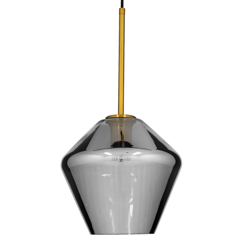 GloboStar® AMARIS 00872 Μοντέρνο Κρεμαστό Φωτιστικό Οροφής Μονόφωτο 1 x E27 Γυάλινο Φιμέ Νίκελ Φ22 x Υ22cm