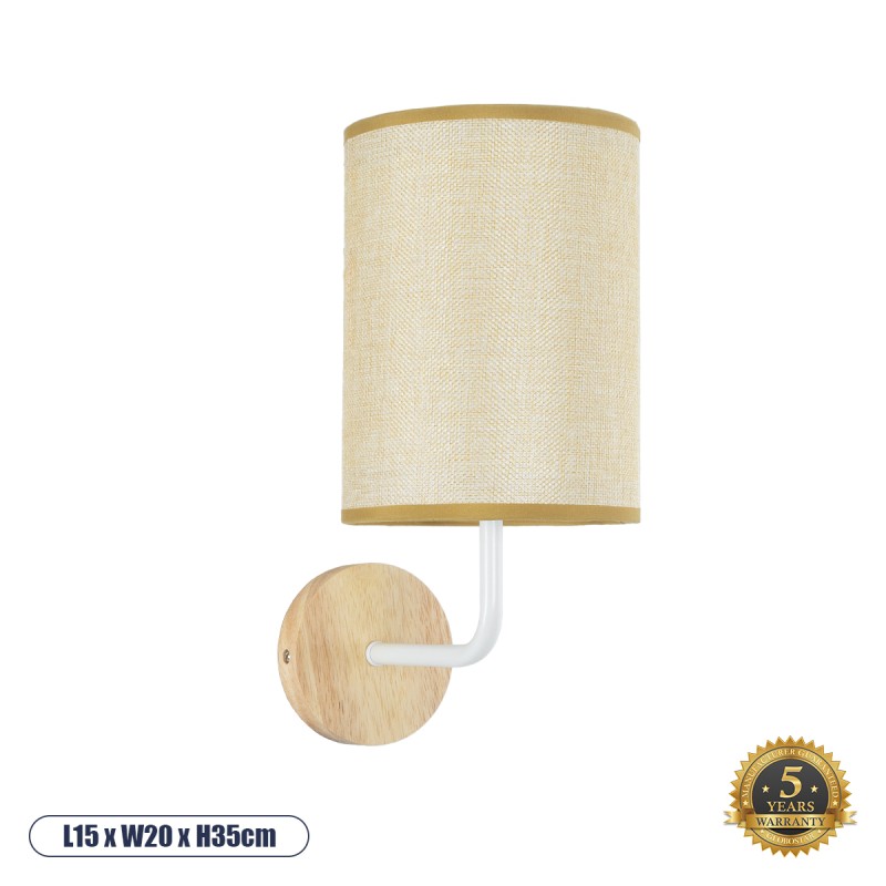 GloboStar® OASIS 00884 Μοντέρνο Φωτιστικό Τοίχου Απλίκα Μονόφωτο Μεταλλικό Μπεζ με Ξύλο Μ15 x Π20 x Υ35cm