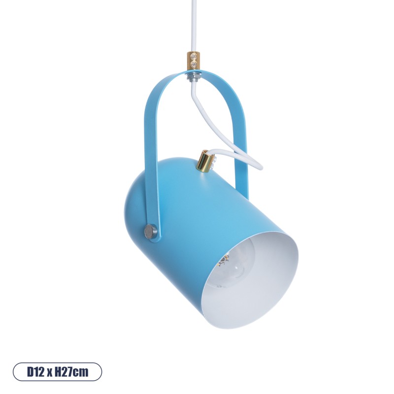 GloboStar® HAZEL 00927 Μοντέρνο Κρεμαστό Φωτιστικό Οροφής Μονόφωτο 1 x E27 Θαλασσί Ματ με Χρυσές Λεπτομέρειες Μεταλλικό Φ12 x Υ27cm