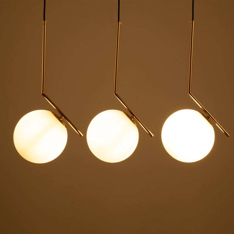 GloboStar® MONROE 00955 Μοντέρνο Κρεμαστό Φωτιστικό Οροφής Τρίφωτο 3 x E27 Χρυσό - Λευκό Μεταλλικό Μπάλα Μ74 x Π25 x Υ50cm