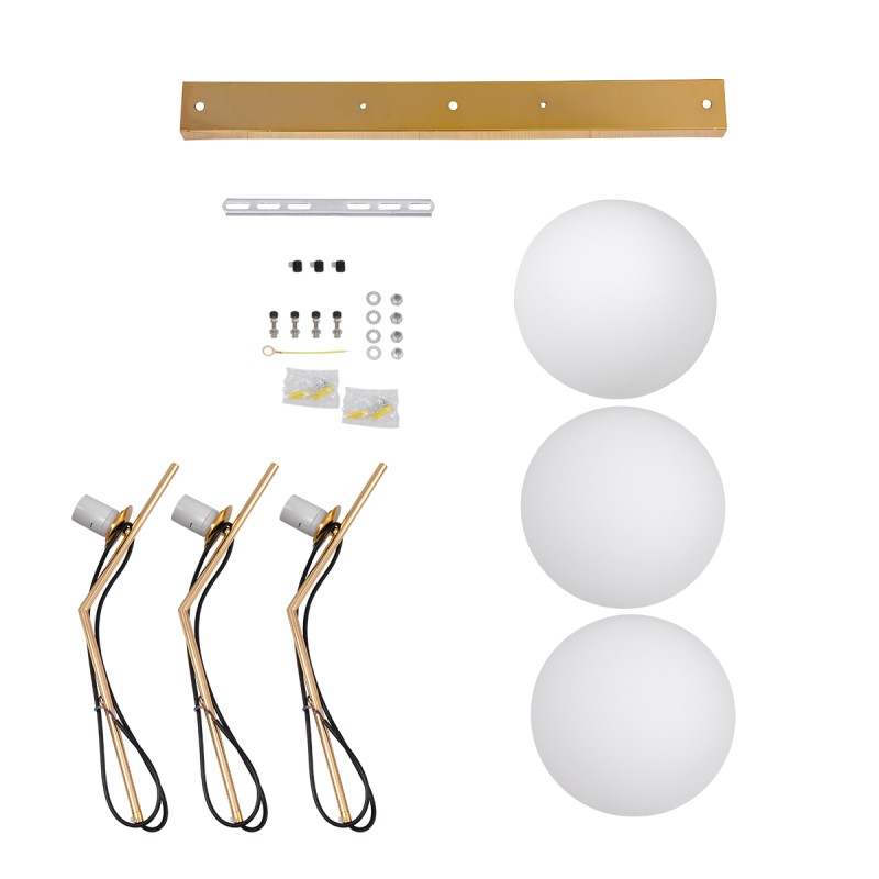 GloboStar® MONROE 00955 Μοντέρνο Κρεμαστό Φωτιστικό Οροφής Τρίφωτο 3 x E27 Χρυσό - Λευκό Μεταλλικό Μπάλα Μ74 x Π25 x Υ50cm