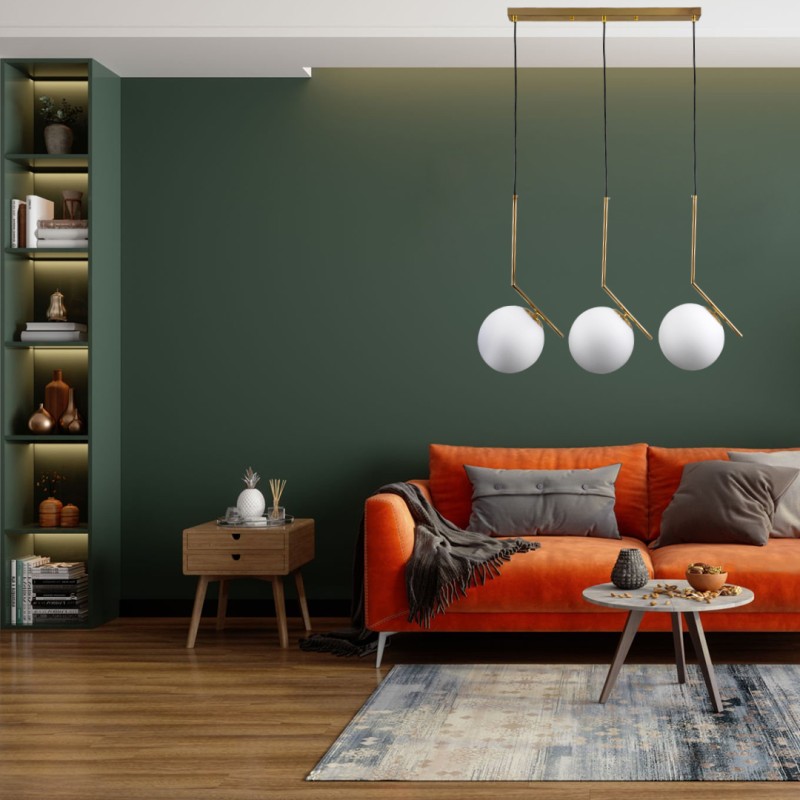 GloboStar® MONROE 00955 Μοντέρνο Κρεμαστό Φωτιστικό Οροφής Τρίφωτο 3 x E27 Χρυσό - Λευκό Μεταλλικό Μπάλα Μ74 x Π25 x Υ50cm