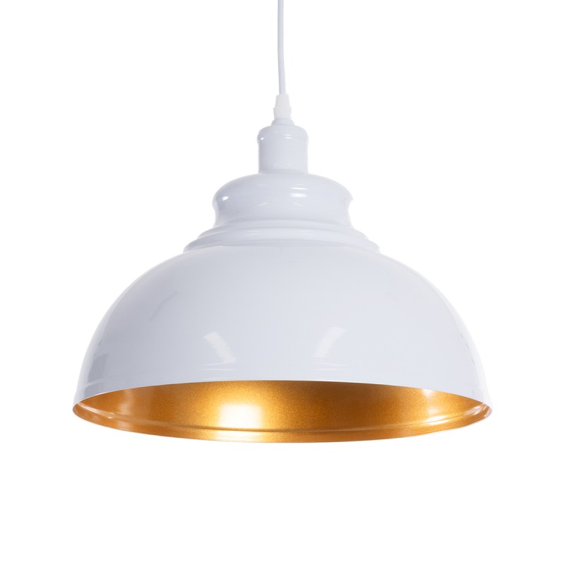 GloboStar® ANDY 00999 Μοντέρνο Κρεμαστό Φωτιστικό Οροφής Μονόφωτο AC220-240V IP20 - Φ35 x Υ28cm - Λευκό Χρυσό Μεταλλικό Καμπάνα