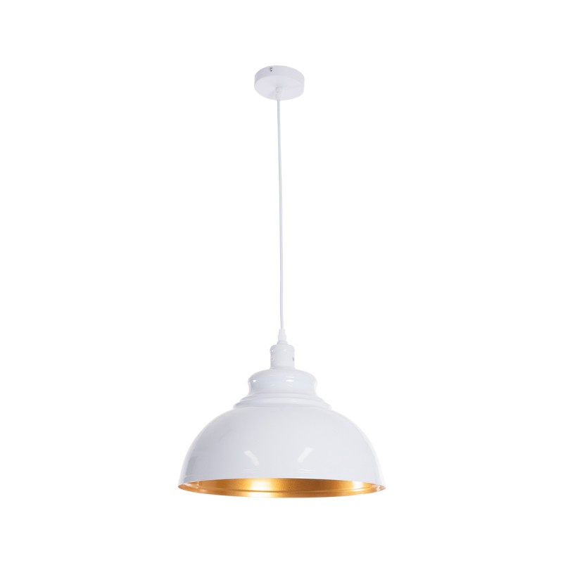 GloboStar® ANDY 00999 Μοντέρνο Κρεμαστό Φωτιστικό Οροφής Μονόφωτο AC220-240V IP20 - Φ35 x Υ28cm - Λευκό Χρυσό Μεταλλικό Καμπάνα