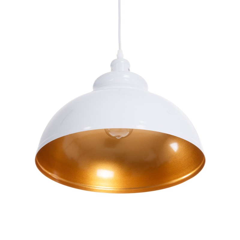GloboStar® ANDY 00999 Μοντέρνο Κρεμαστό Φωτιστικό Οροφής Μονόφωτο AC220-240V IP20 - Φ35 x Υ28cm - Λευκό Χρυσό Μεταλλικό Καμπάνα