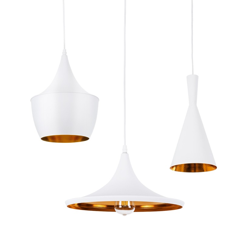 GloboStar® SHANGHAI WHITE 01026 SET 3 Μοντέρνα Κρεμαστά Φωτιστικά Οροφής Τρίφωτο 3 x E27 Λευκά Μεταλλικά Καμπάνα