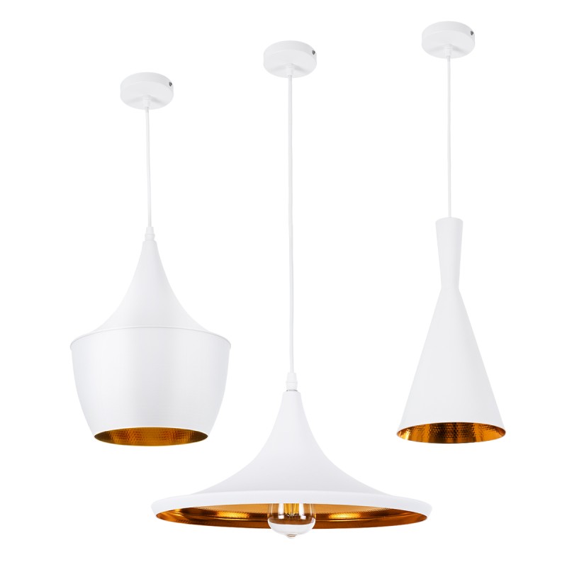 GloboStar® SHANGHAI WHITE 01026 SET 3 Μοντέρνα Κρεμαστά Φωτιστικά Οροφής Τρίφωτο 3 x E27 Λευκά Μεταλλικά Καμπάνα