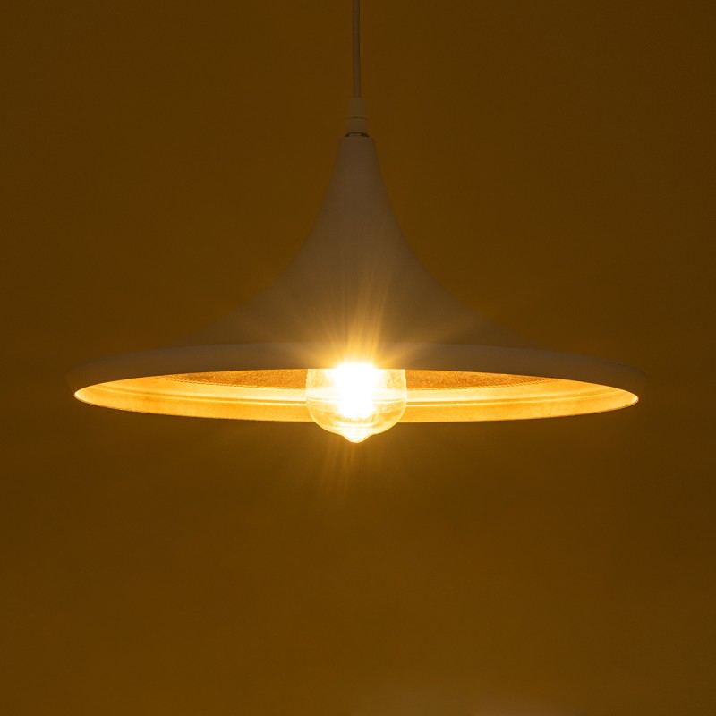 GloboStar® SHANGHAI WHITE 01026-B Μοντέρνο Κρεμαστό Φωτιστικό Οροφής Μονόφωτο 1 x E27 Λευκό Μεταλλικό Καμπάνα Φ37 x Υ17cm