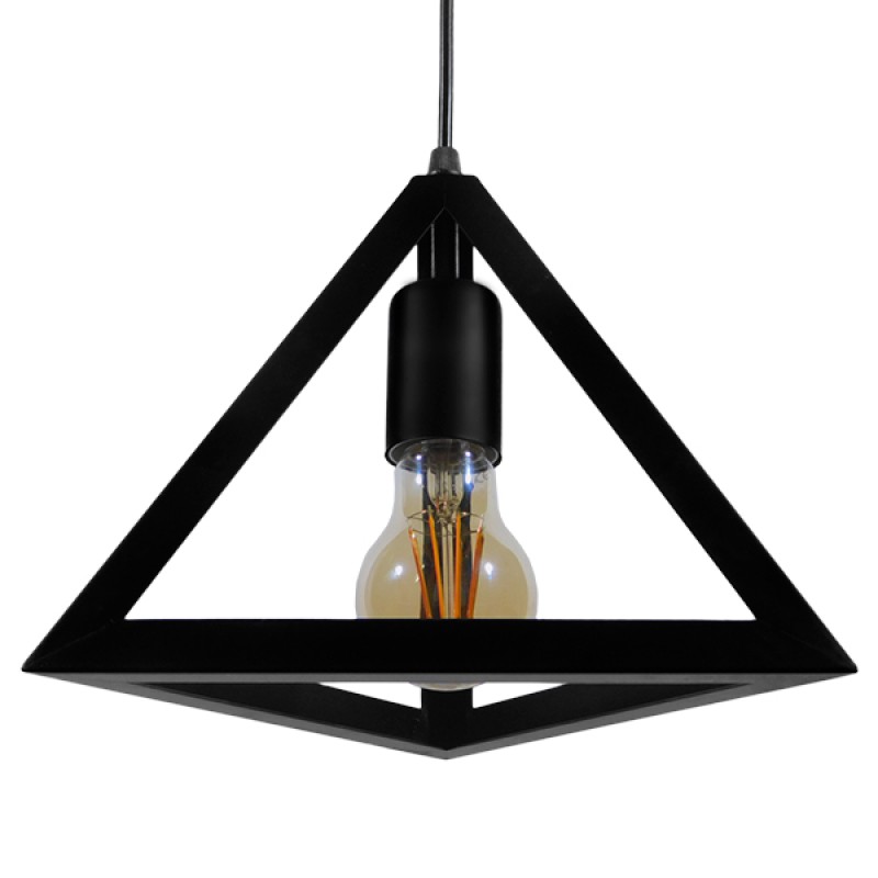 GloboStar® TRIANGLE 01063 Μοντέρνο Κρεμαστό Φωτιστικό Οροφής Μονόφωτο 1 x E27 Μαύρο Μεταλλικό Πλέγμα Φ25 x Y21cm
