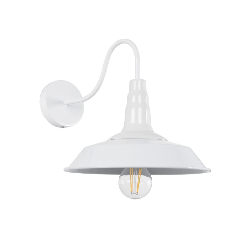 GloboStar® SORD 01066 Vintage Industrial Φωτιστικό Τοίχου - Απλίκα Μονόφωτο 1 x E27 AC 220-240V IP20 - Μ26 x Π37 x Υ24cm - Λευκό Μεταλλικό Καμπάνα