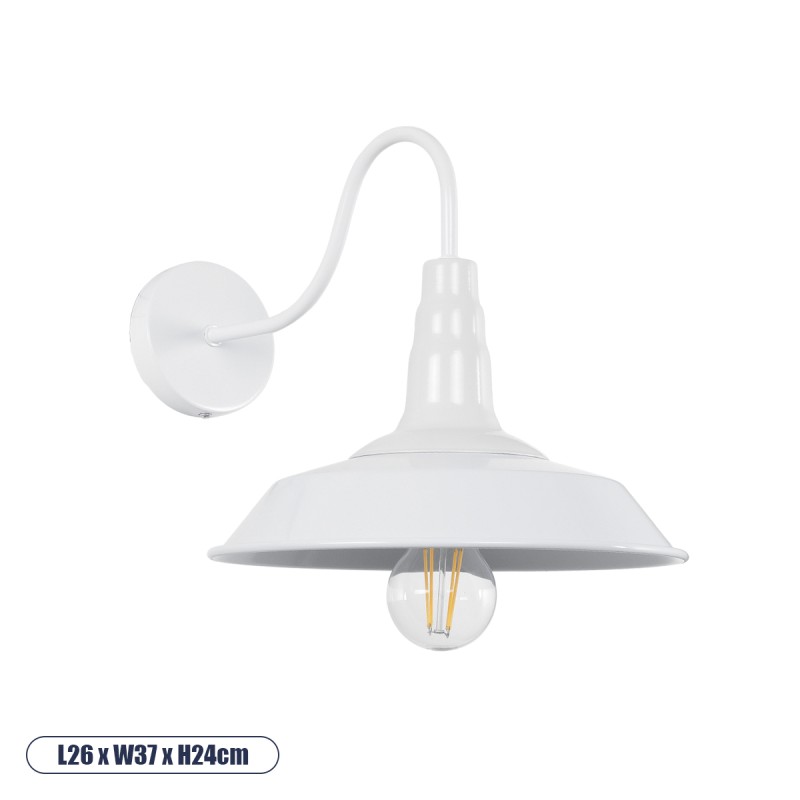 GloboStar® SORD 01066 Vintage Industrial Φωτιστικό Τοίχου - Απλίκα Μονόφωτο 1 x E27 AC 220-240V IP20 - Μ26 x Π37 x Υ24cm - Λευκό Μεταλλικό Καμπάνα