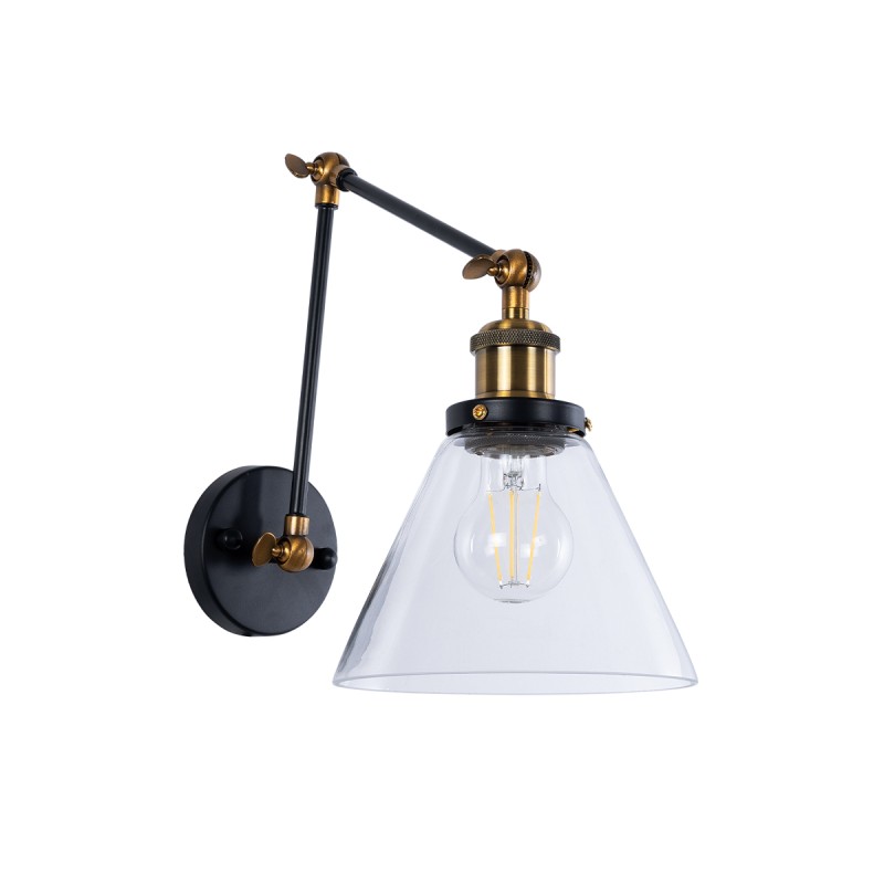 GloboStar® OLIVIA 01068 Vintage Φωτιστικό Τοίχου - Απλίκα Μονόφωτο 1 x E27 AC 220-240V IP20 - Μ18 x Π40 x Υ43cm - με Σπαστό Μεταλλικό Βραχίονα και Γυάλινη Καμπάνα