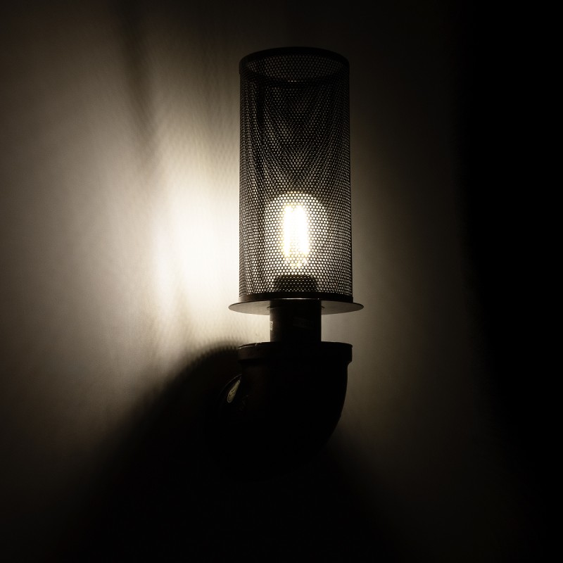 GloboStar® RAZA 01105 Vintage Industrial Φωτιστικό Τοίχου - Απλίκα Μονόφωτο 1 x E27 AC 220-240V IP20 - Μ13 x Π12 x Υ38cm - Καφέ Σκουριά Μεταλλικό Πλέγμα