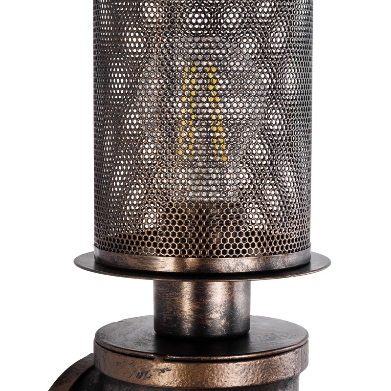 GloboStar® RAZA 01105 Vintage Industrial Φωτιστικό Τοίχου - Απλίκα Μονόφωτο 1 x E27 AC 220-240V IP20 - Μ13 x Π12 x Υ38cm - Καφέ Σκουριά Μεταλλικό Πλέγμα