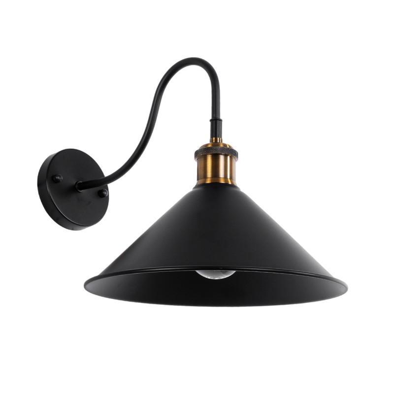 GloboStar® ANBET 01121 Vintage Φωτιστικό Τοίχου - Απλίκα Μονόφωτο 1 x E27 AC 220-240V IP20 - Μ26 x Π38 x Υ27cm - Μαύρο Μεταλλικό με Καπέλο