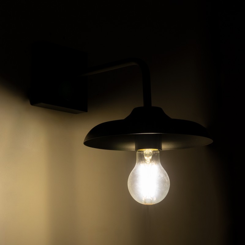 GloboStar® PHIA 01122 Vintage Industrial Φωτιστικό Τοίχου - Απλίκα Μονόφωτο 1 x E27 AC 220-240V IP20 - Μ18.5 x Π29 x Υ18cm - Μαύρο Μεταλλικό Καμπάνα