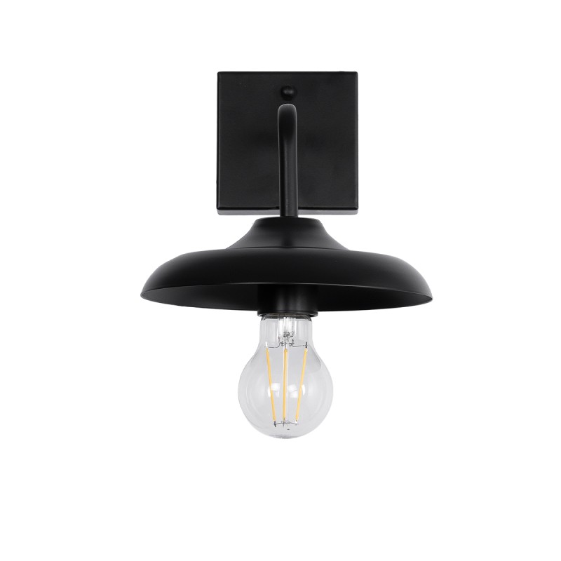 GloboStar® PHIA 01122 Vintage Industrial Φωτιστικό Τοίχου - Απλίκα Μονόφωτο 1 x E27 AC 220-240V IP20 - Μ18.5 x Π29 x Υ18cm - Μαύρο Μεταλλικό Καμπάνα